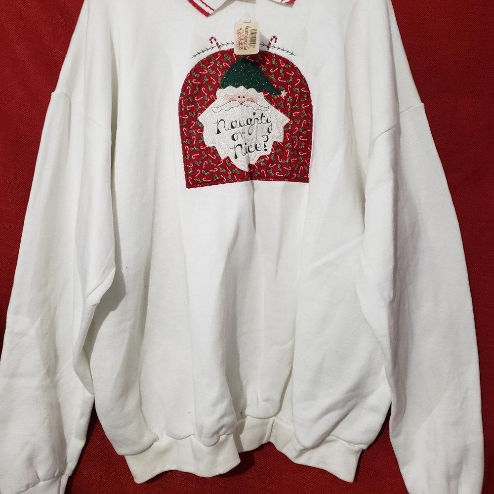 New Vtg Valorie Sockwell Christmas Naughty Or Nice White Sweater 2X USA Made - Picture 10 of 14